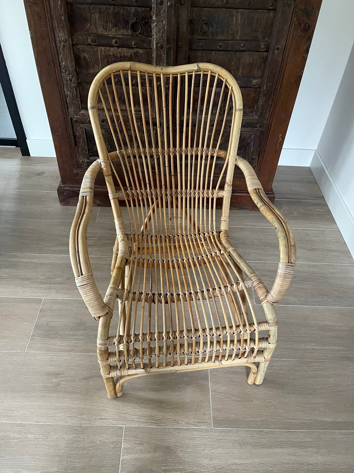 Rotan relax Stoel - Retro Bohemian Stijl vintage bandung, Ophalen, Zo goed als nieuw, Rotan