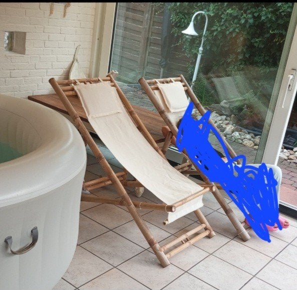 Twee bamboe ligstoelen Gratis  - reparatie nodig, Tuin en Terras, Ophalen, Gebruikt, Hout, Verstelbaar