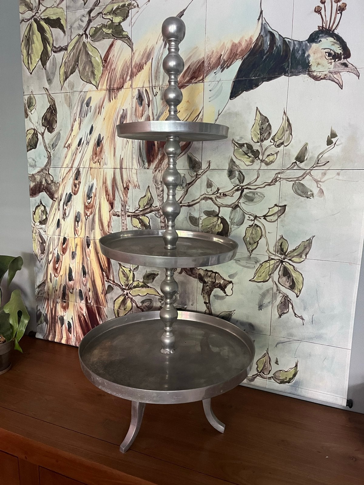 Grote metalen etagère, 115 cm hoog, 3 lagen, Ophalen, Gebruikt, Etagère, Metaal
