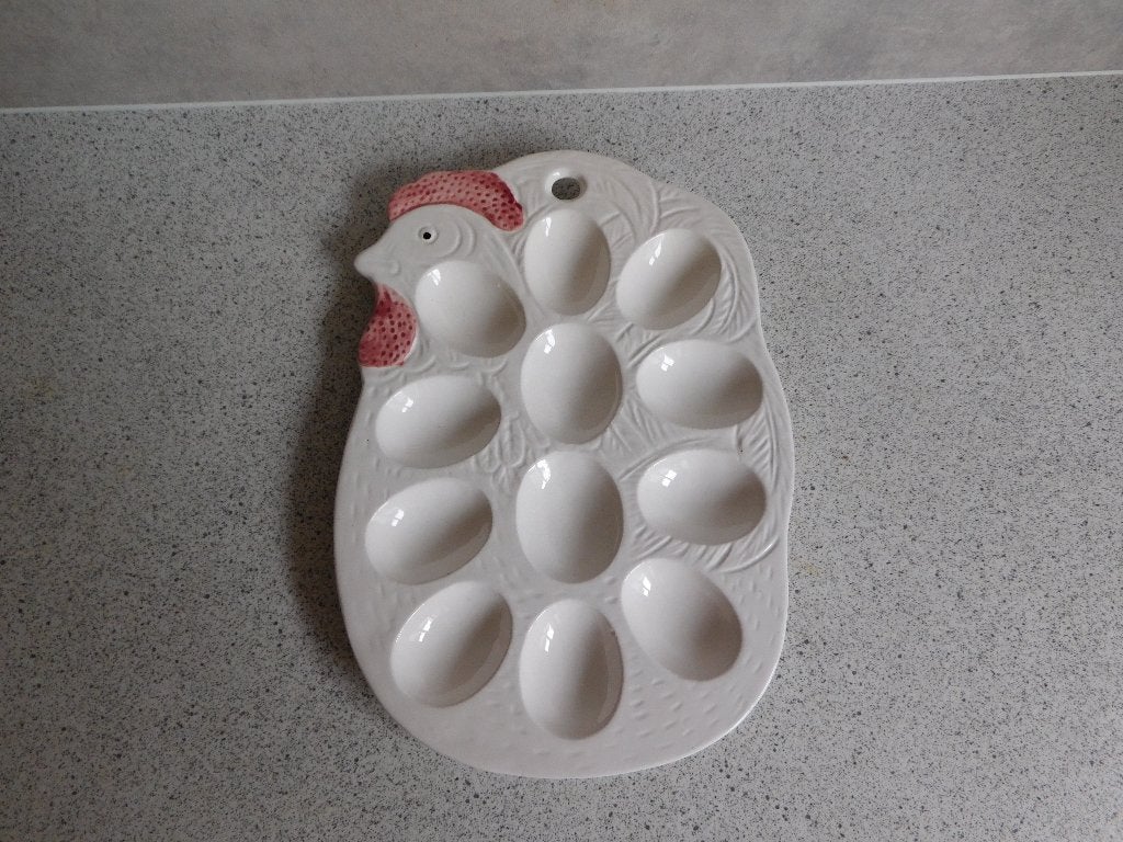 Eierbord 23x16 cm. 12 eieren Kip met ophangoog, Keramiek, Ophalen of Verzenden, Zo goed als nieuw, Bord(en)