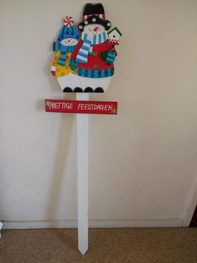 Houten Tuinsteker kerst kerstbord tuin prettige feestdagen, Diversen, Kerst, Ophalen of Verzenden, Gebruikt