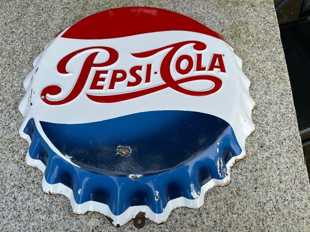 Oud Pepsi Kroonkruk reclame bord (omstreeks 1960), Ophalen of Verzenden, Gebruikt, Reclamebord
