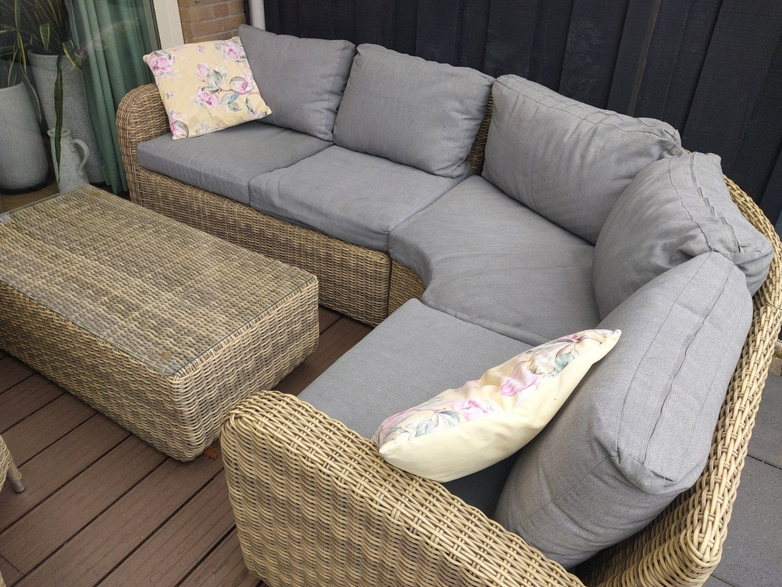 Wicker Loungeset met Salontafel en Stoelen, Tuin en Terras, Tuinsets en Loungesets, Gebruikt, 6 zitplaatsen, Ophalen of Verzenden