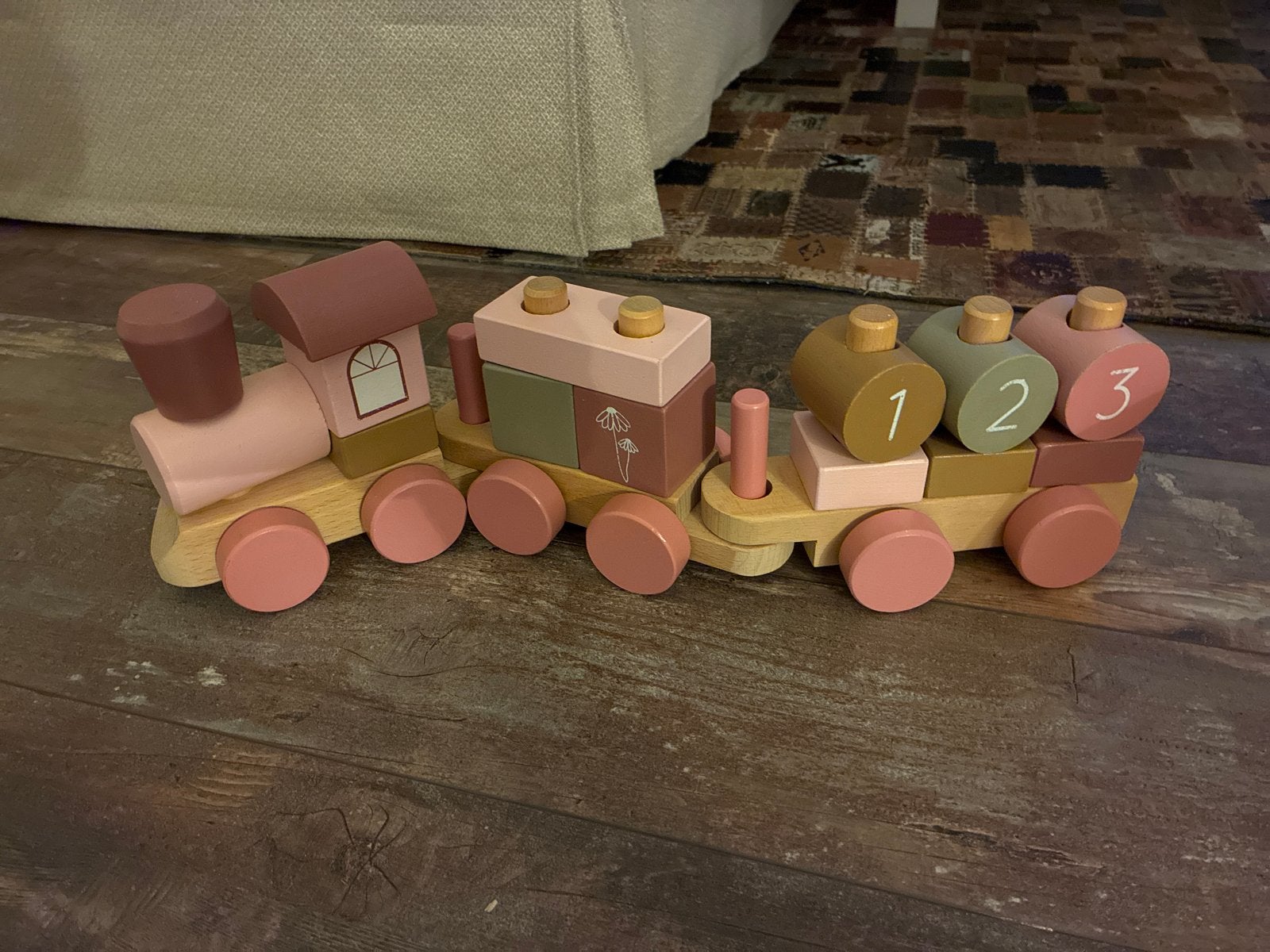 Little Dutch Houten Stapel- en Trekdier Trein Roze, Kinderen en Baby's, Ophalen of Verzenden, Zo goed als nieuw, Duw- of Trekspeelgoed