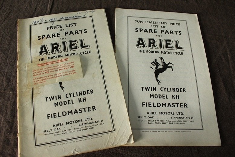 Ariel KH Fieldmaster 500 twin 1956 /57 motorcycle parts list, Ophalen of Verzenden, Overige merken