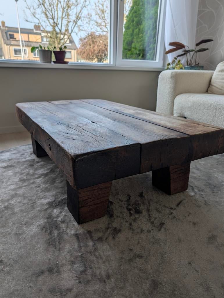 Brutalist salontafel, Ophalen, 100 tot 150 cm, Eikenhout, 50 tot 100 cm