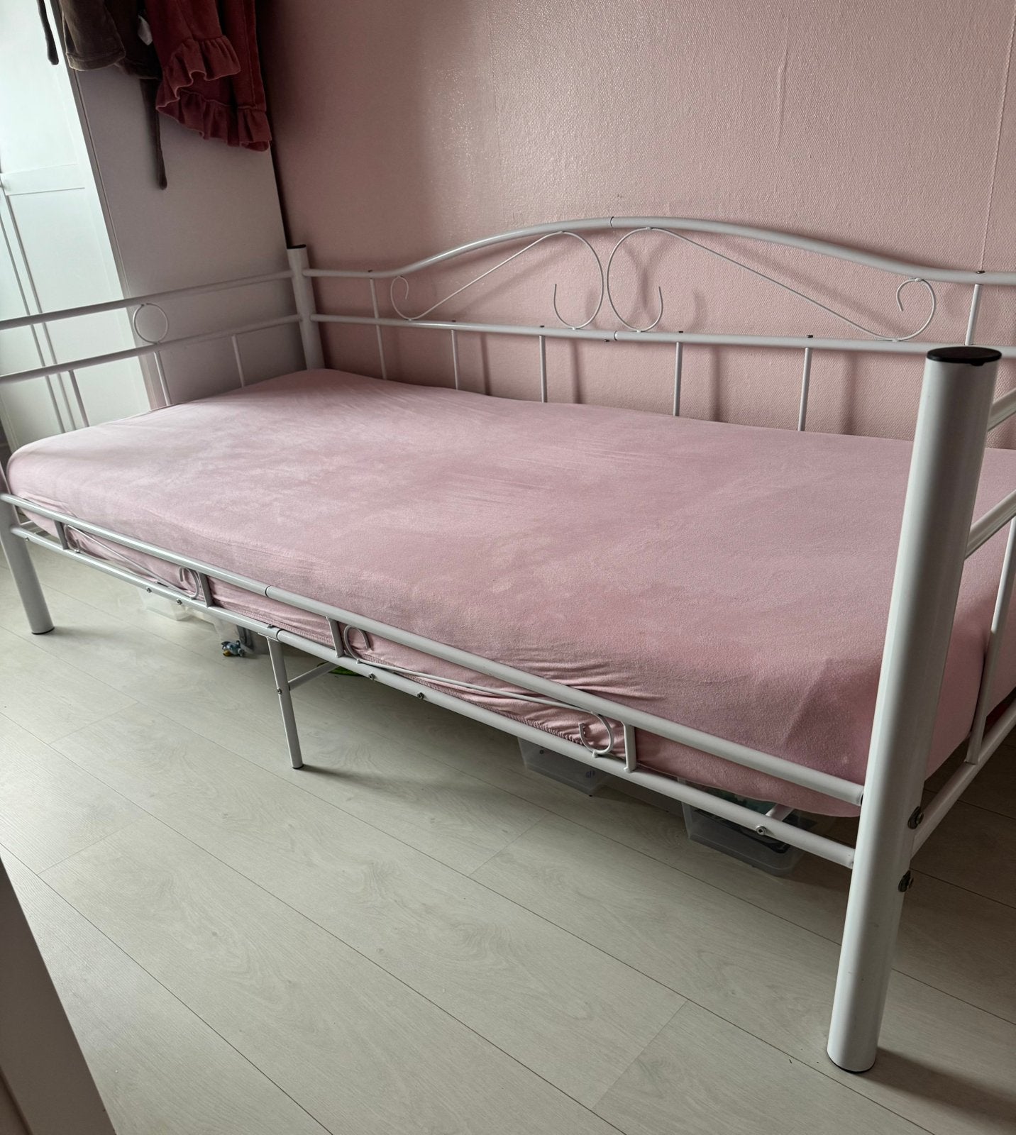 Eenpersoons bedframe, Ophalen, 90 cm, Eenpersoons, Wit
