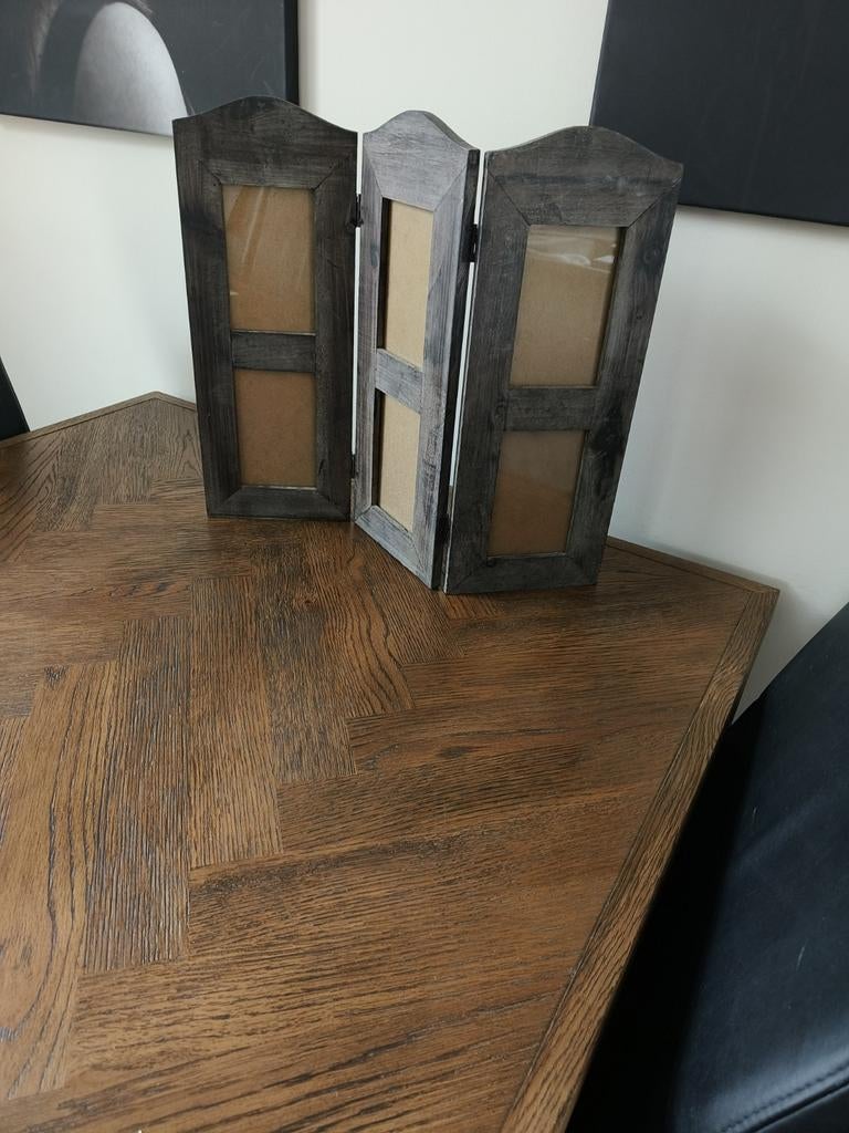 Houten drieluik fotolijst met glas, Minder dan 50 cm, Gebruikt, Ophalen of Verzenden, Minder dan 50 cm
