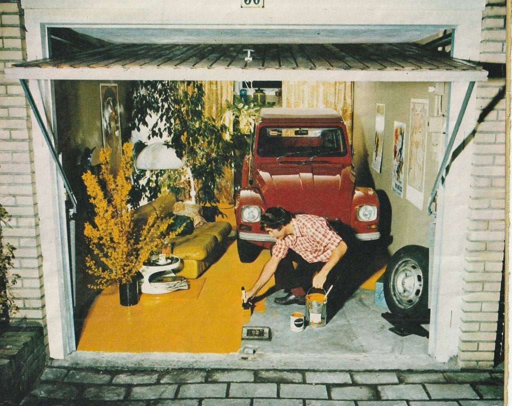 Retro reclame 1974 Vervetal patioverf met auto Citroën 2CV, Verzamelen, Verzenden, Overige typen