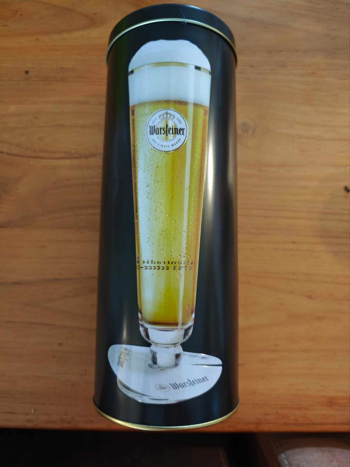Warsteiner metalen koker met glas en viltjes, Verzamelen, Ophalen of Verzenden, Nieuw, Glas of Glazen, Overige merken