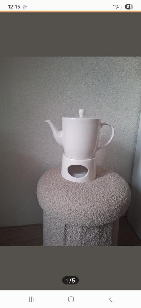 Pickwick Room Witte Theepot met Verwarmer, Theepot/fluitketel, Ophalen of Verzenden, Zo goed als nieuw, Steen/keramiek