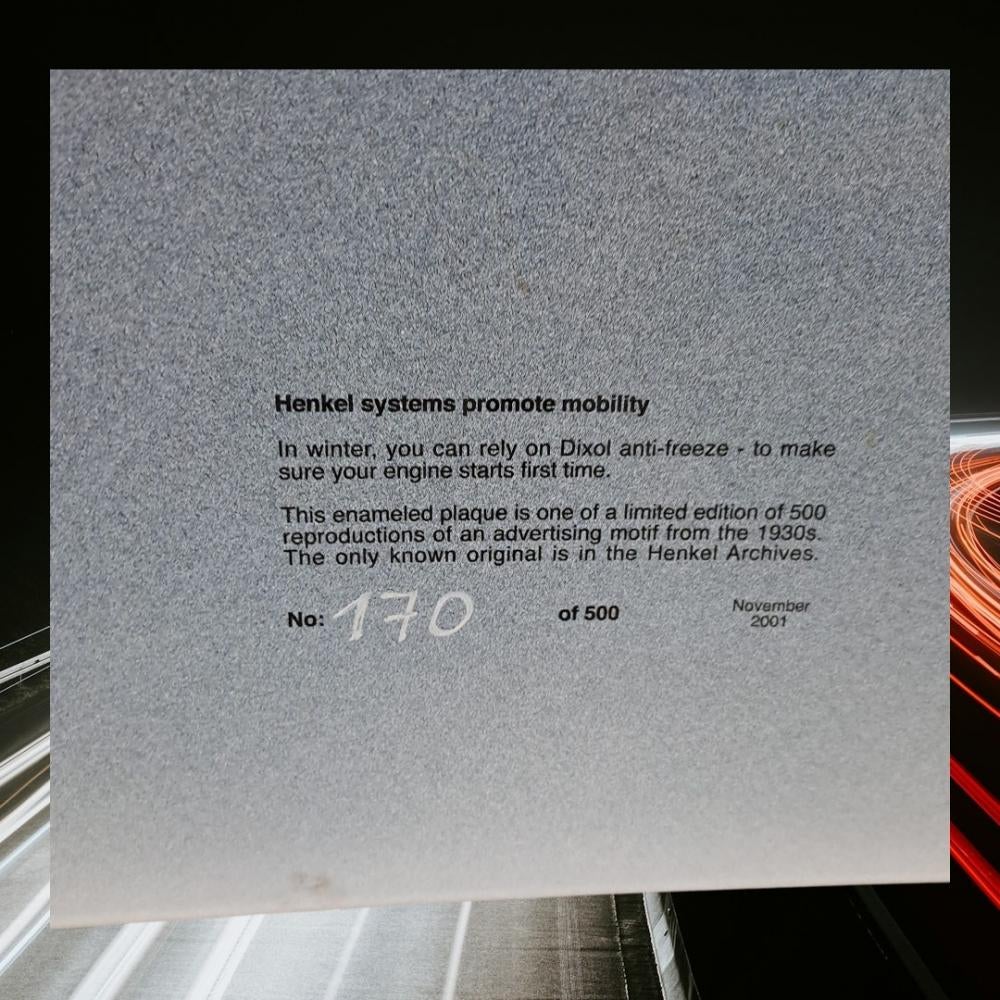 Emaille reclamebord van Dixol antivries, limited edition., Verzamelen, Reclamebord, ., Ophalen of Verzenden, Zo goed als nieuw