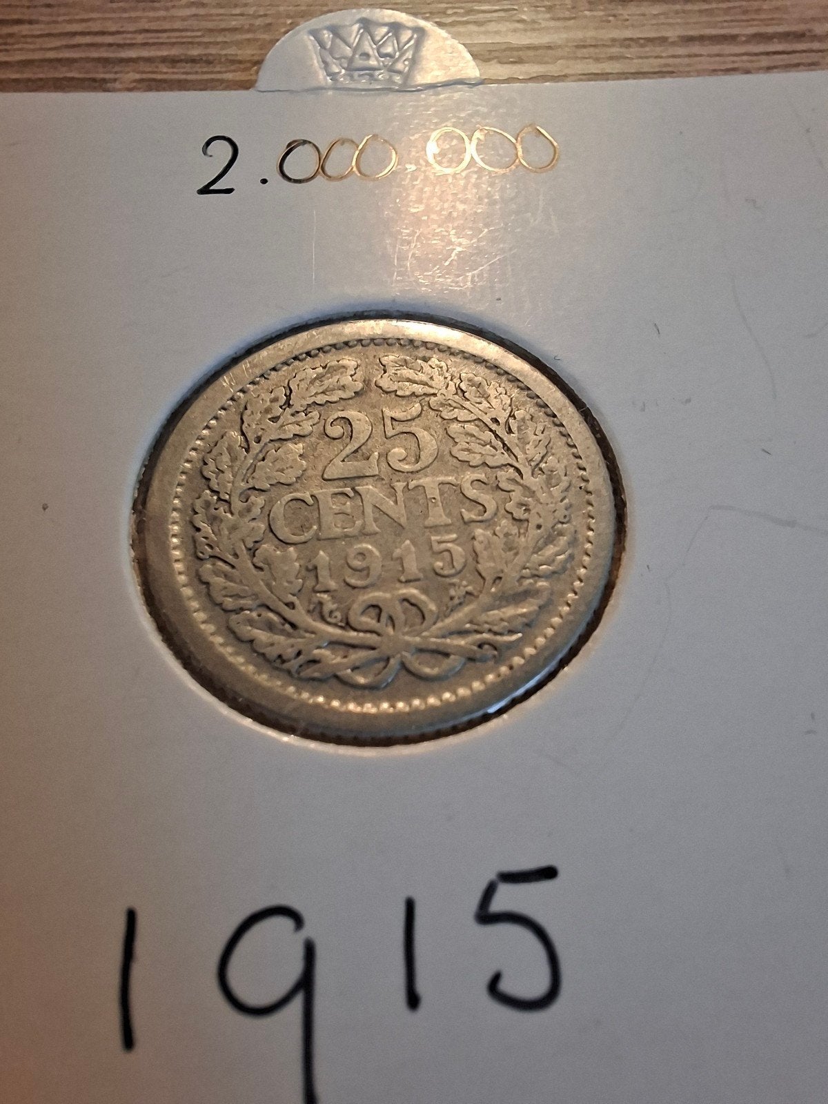 Kwartje / 25 cent 1915 | Wilhelmina | Schaars, Postzegels en Munten, Zilver, 25 cent, Ophalen of Verzenden, Koningin Wilhelmina
