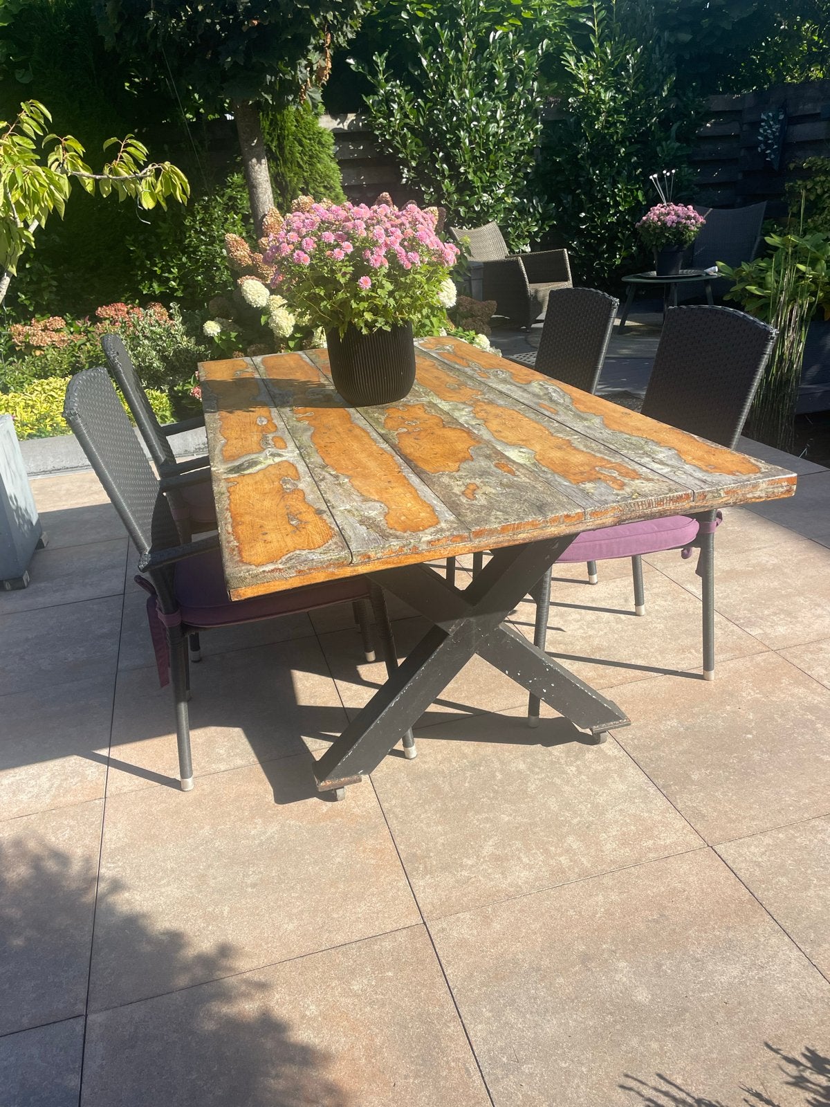 Tuintafel met eiken blad - moet gelakt worden, Ophalen, Gebruikt