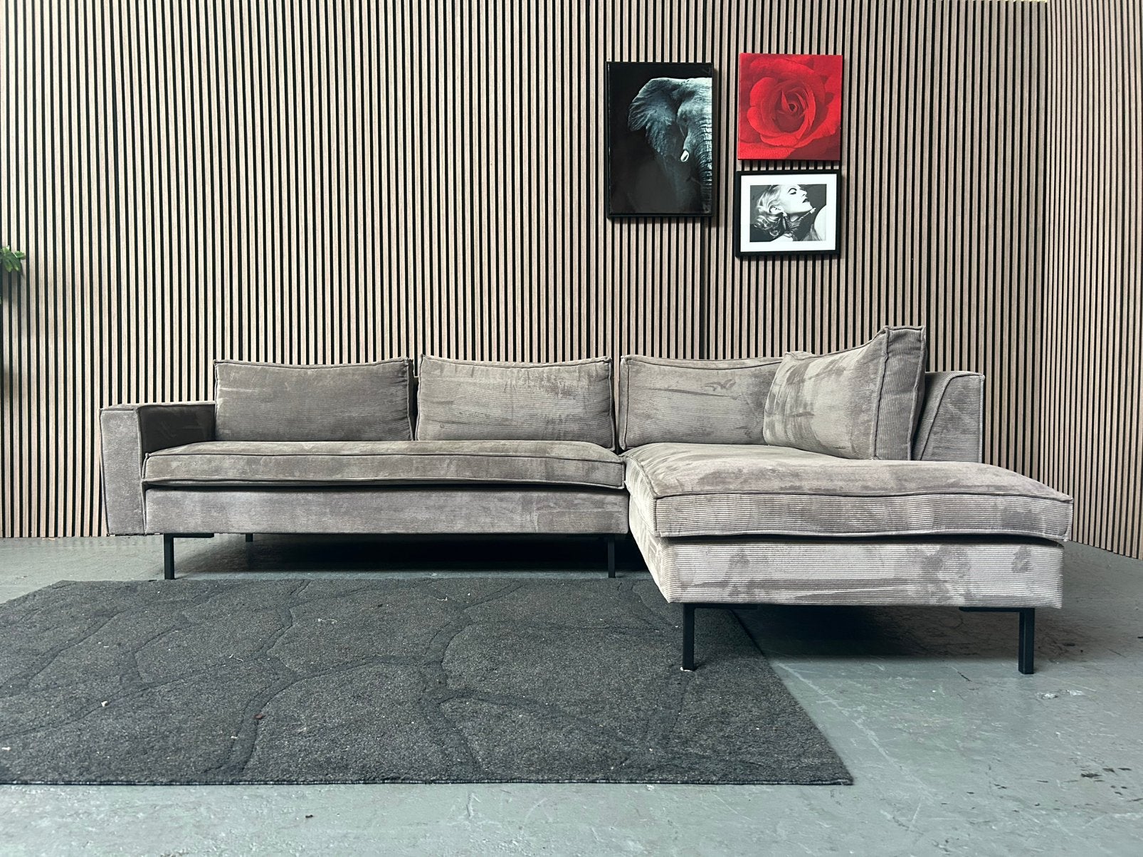 GRATIS LEVERING Hoekbank Ribstof Grijs 282X195 GEREINIGD