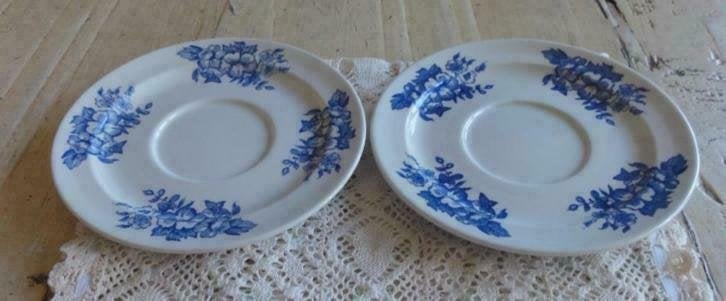 2 Franse schoteltjes, blauwe bloemen, BP Porcelaine Pyroblan, Gebruikt, -, -, Ophalen of Verzenden