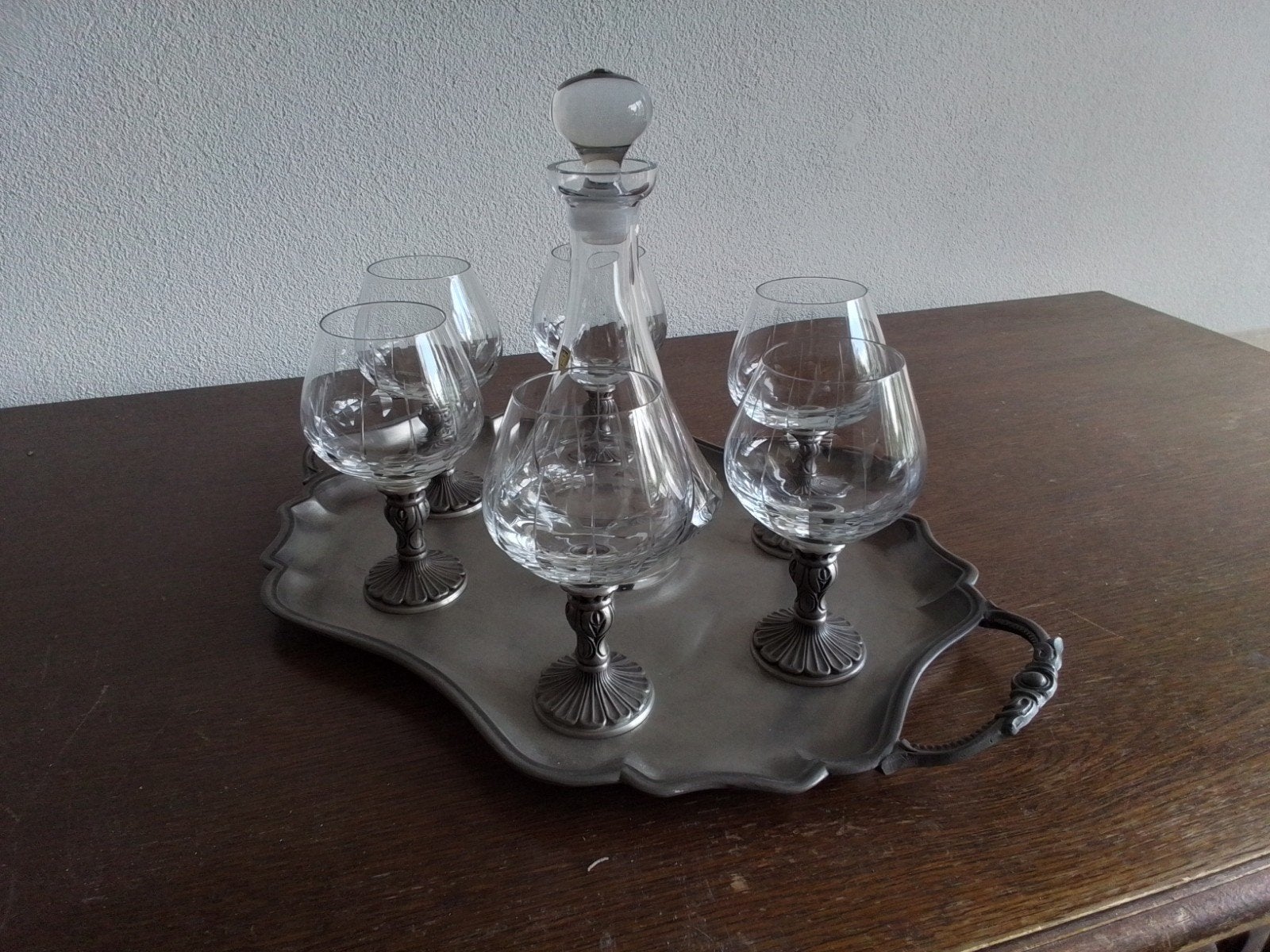 Puntgaaf tinnen glazenset, Antiek en Kunst, Antiek | Tin, Ophalen