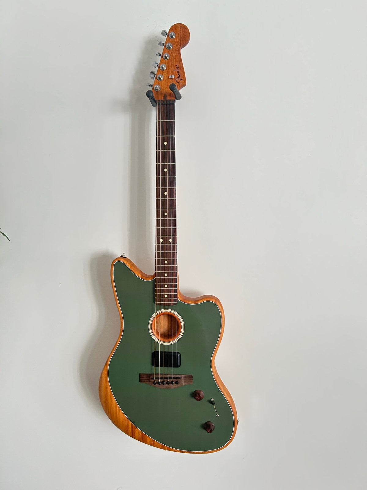 Fender Acoustasonic Player Jazzmaster Antique Olive, Ophalen, Zo goed als nieuw, Overige typen, Met (piezo-)element