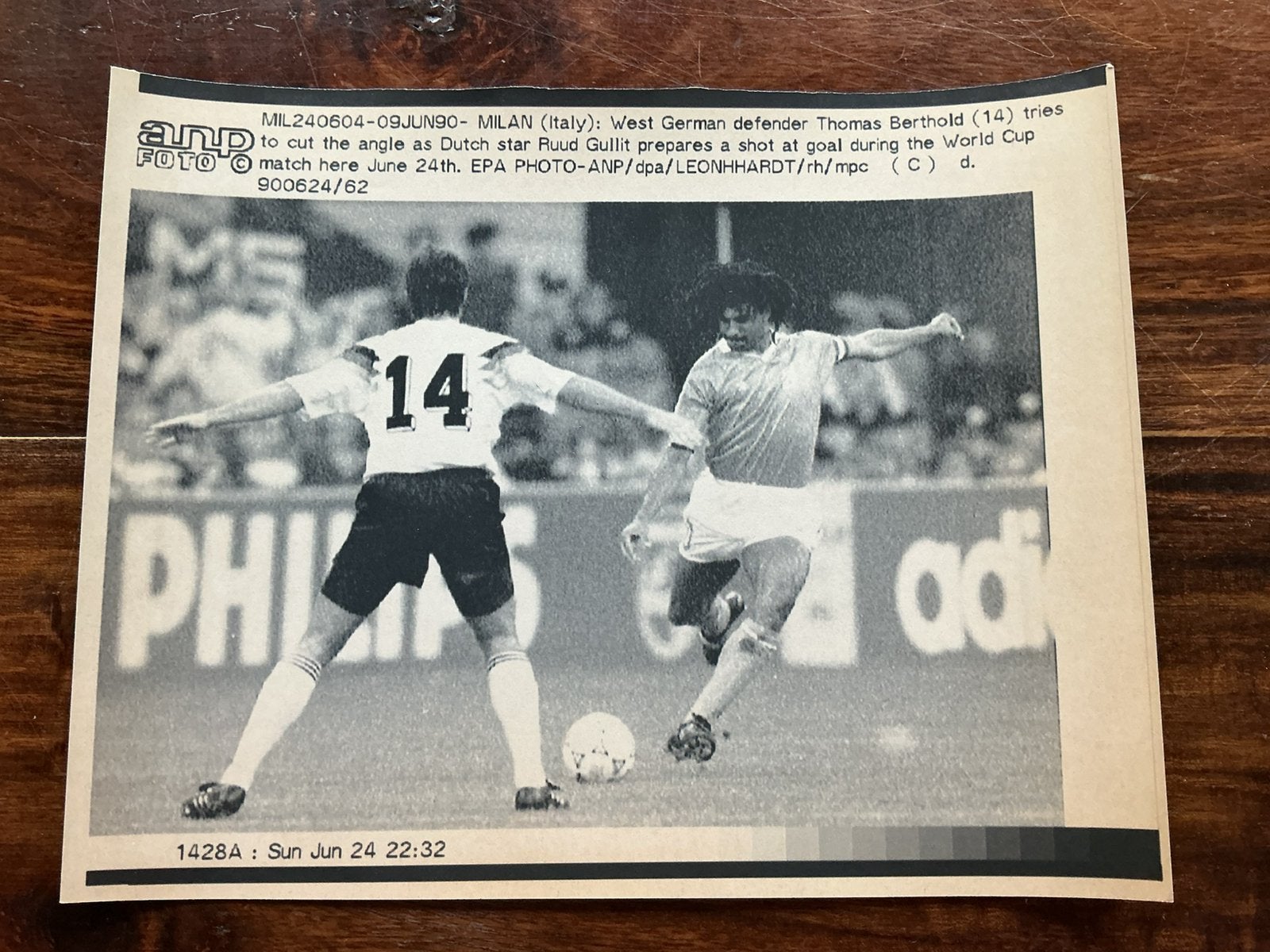 Voetbal telefaxfoto WK 1990 Nederland West Duitsland Gullit, Verzamelen, Ophalen of Verzenden