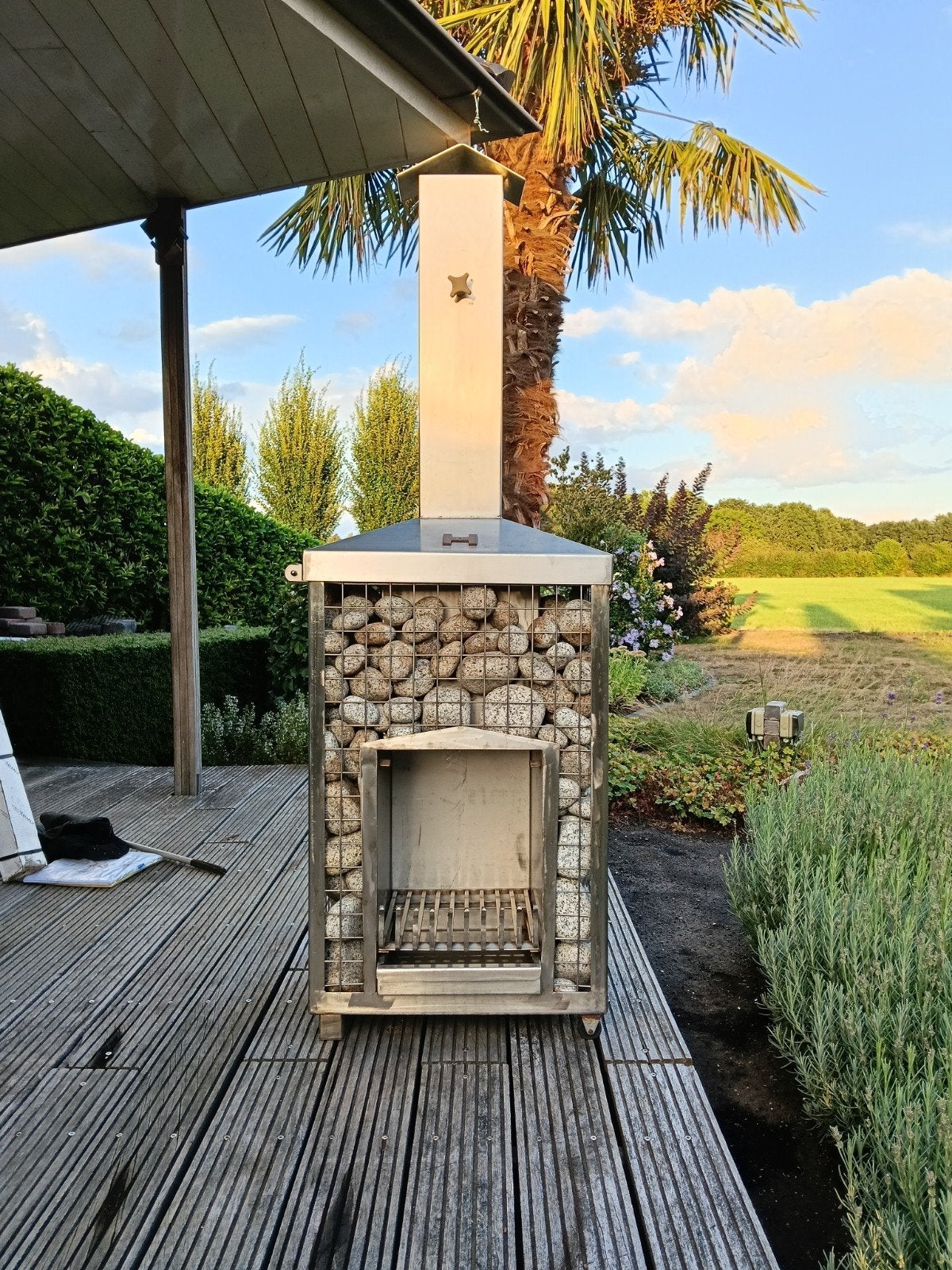 Robuuste RVS Terraskachel met stenen, Tuin en Terras, Ophalen, Zo goed als nieuw