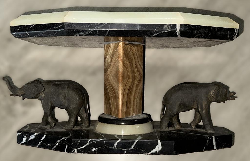 Marmeren zware tafel stander met 2 olifanten vintage, Ophalen