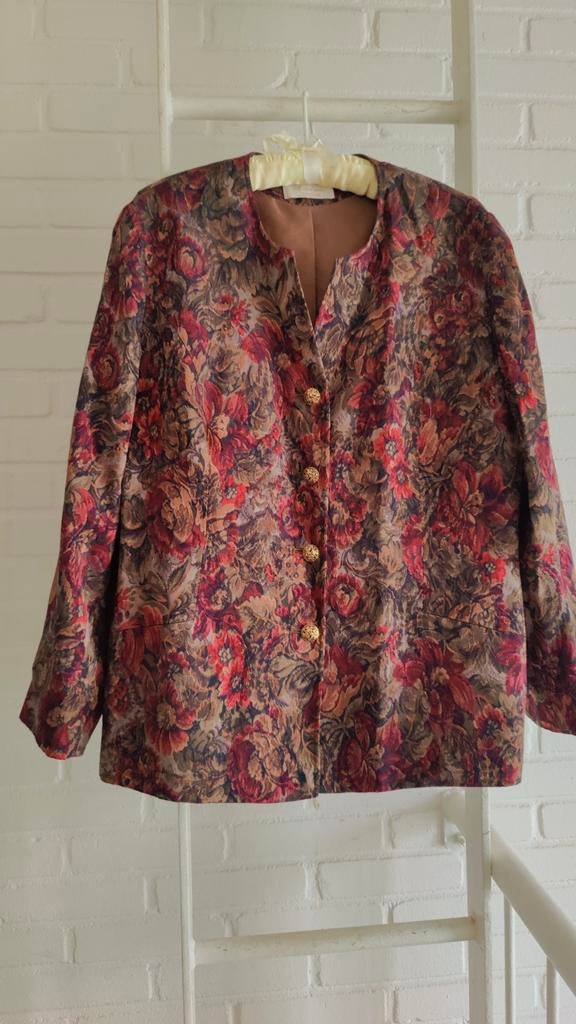Vintage Engels Gebloemde Blazer met Gouden Knopen 42 of over, Maat 38/40 (M), Overige kleuren, Ophalen of Verzenden, Jasje