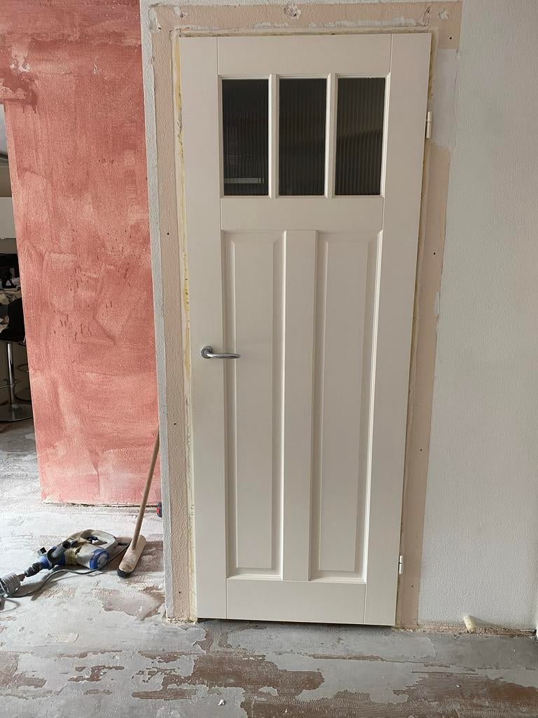 Klassieke opdek binnendeur, RAL 9001, goede staat, Ophalen, Gebruikt, 80 tot 100 cm, Binnendeur