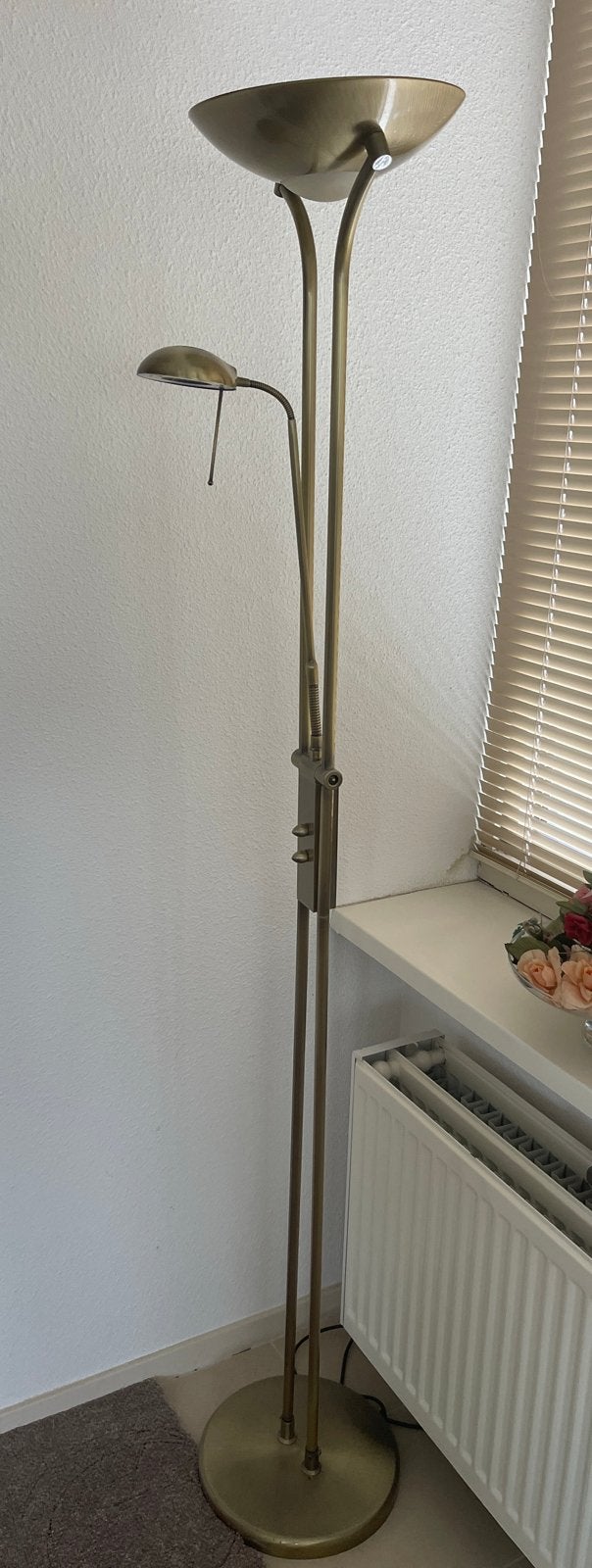 Schemerlamp met leeslamp - Bronskleurig, Ophalen, Gebruikt, Metaal, 150 tot 200 cm