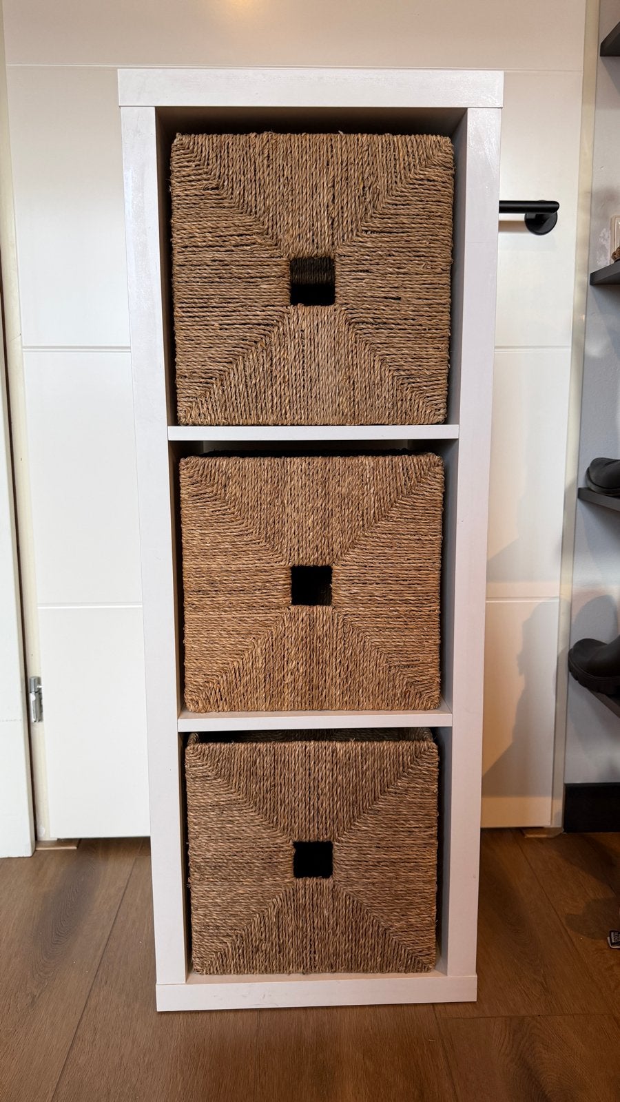 IKEA Kallax vakkenkast met 3 zeegras manden, Ophalen, Gebruikt