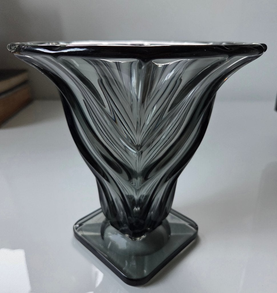 Art Deco vaas grijs glas rook tulp, Antiek en Kunst, Ophalen of Verzenden