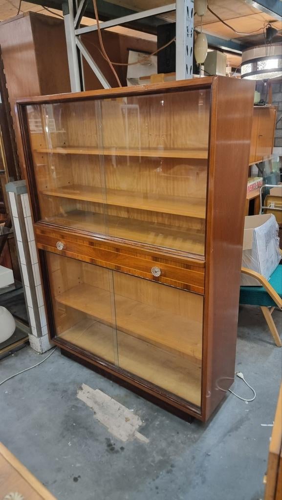 Vintage wandkast met vitrine jaren 60, Gebruikt, ,, Ophalen of Verzenden, ,