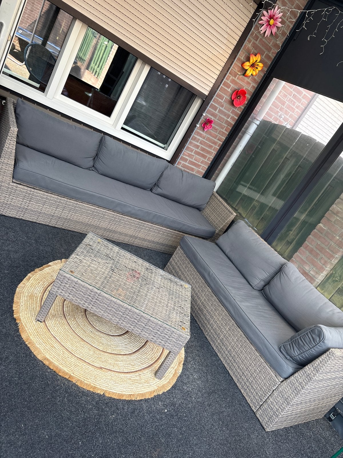 Wicker Loungeset met 2 banken en salontafel, Tuin en Terras, 5 zitplaatsen, Gebruikt, Ophalen of Verzenden, Loungeset