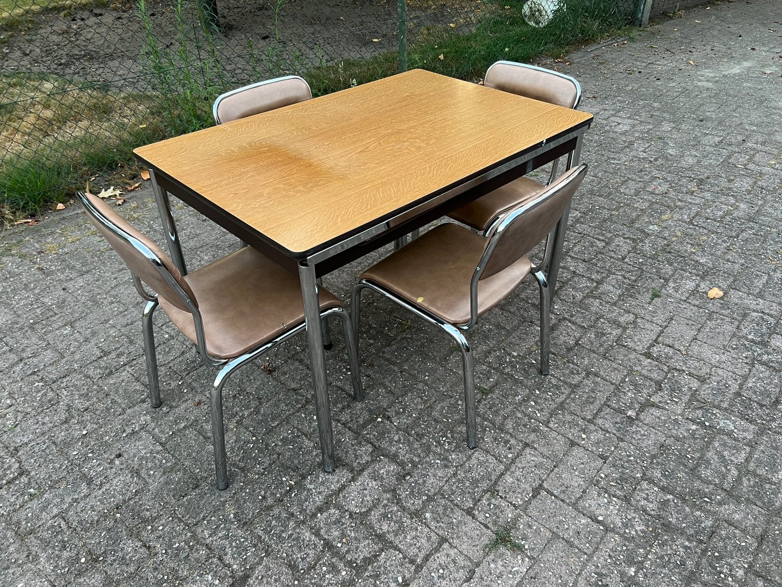 Vitage/ retro amerikaanse diner/ eethoek tafel met 4 stoelen, Ophalen, Gebruikt, 100 tot 150 cm, Retro vintage amerikaans keuken tafel