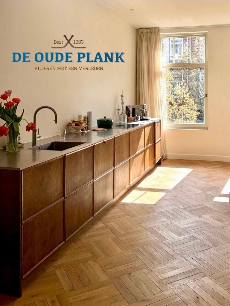 Blokpatroon eiken houten vloer - geschikt op vloerverwarming, Ophalen of Verzenden, Gebruikt, 75 m² of meer, Parket