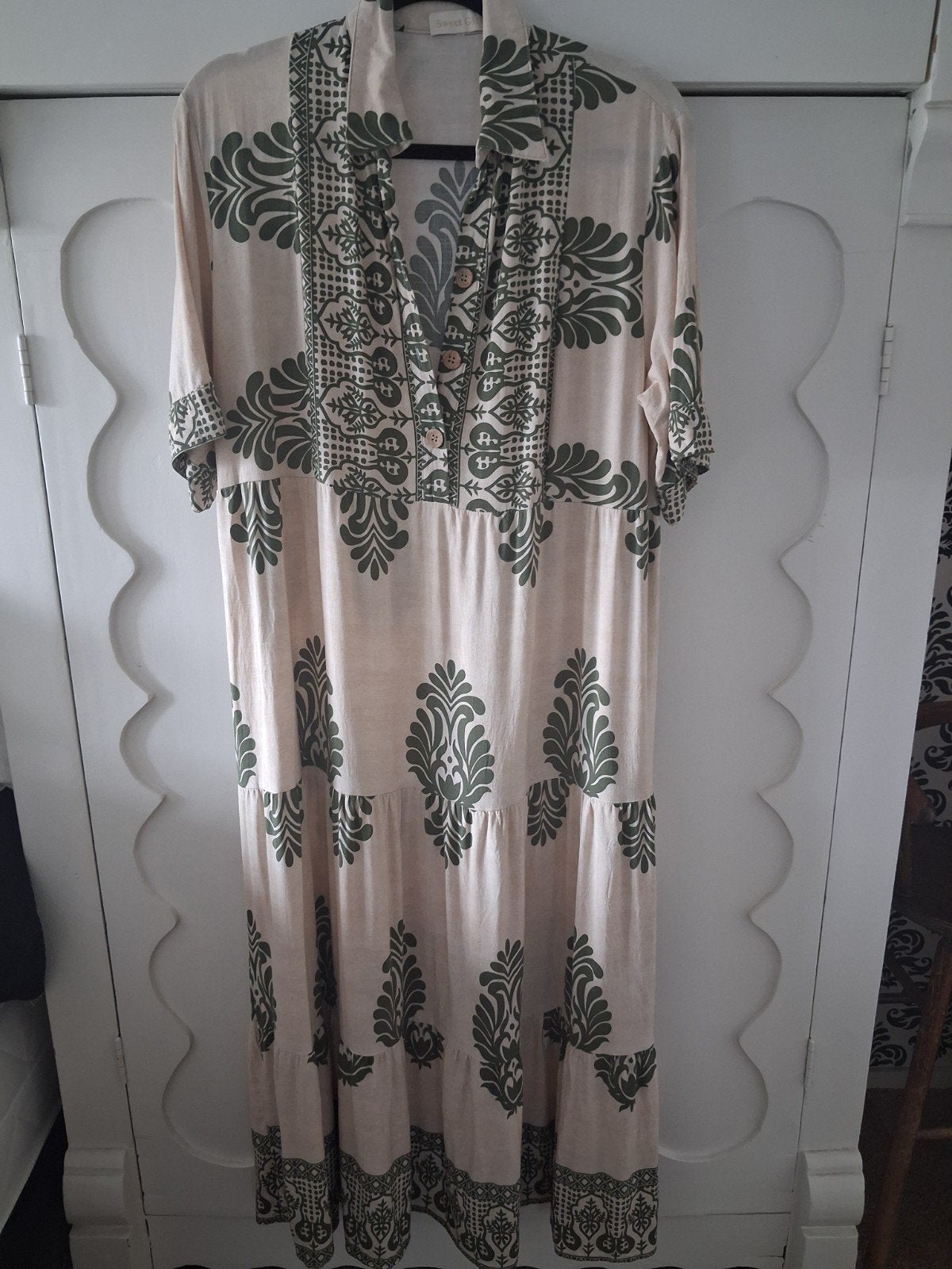ibiza jurk beige olijfgroen 44/46, Beige, Maat 46/48 (XL) of groter, Ophalen of Verzenden, Zo goed als nieuw