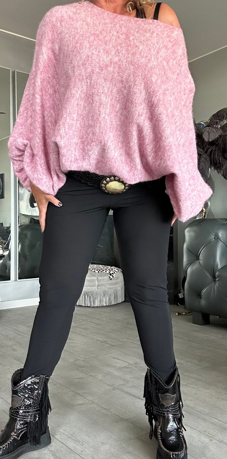 Roze gemeleerde off shoulder trui , one size, Ophalen of Verzenden, Nieuw, Maat 42/44 (L), Roze