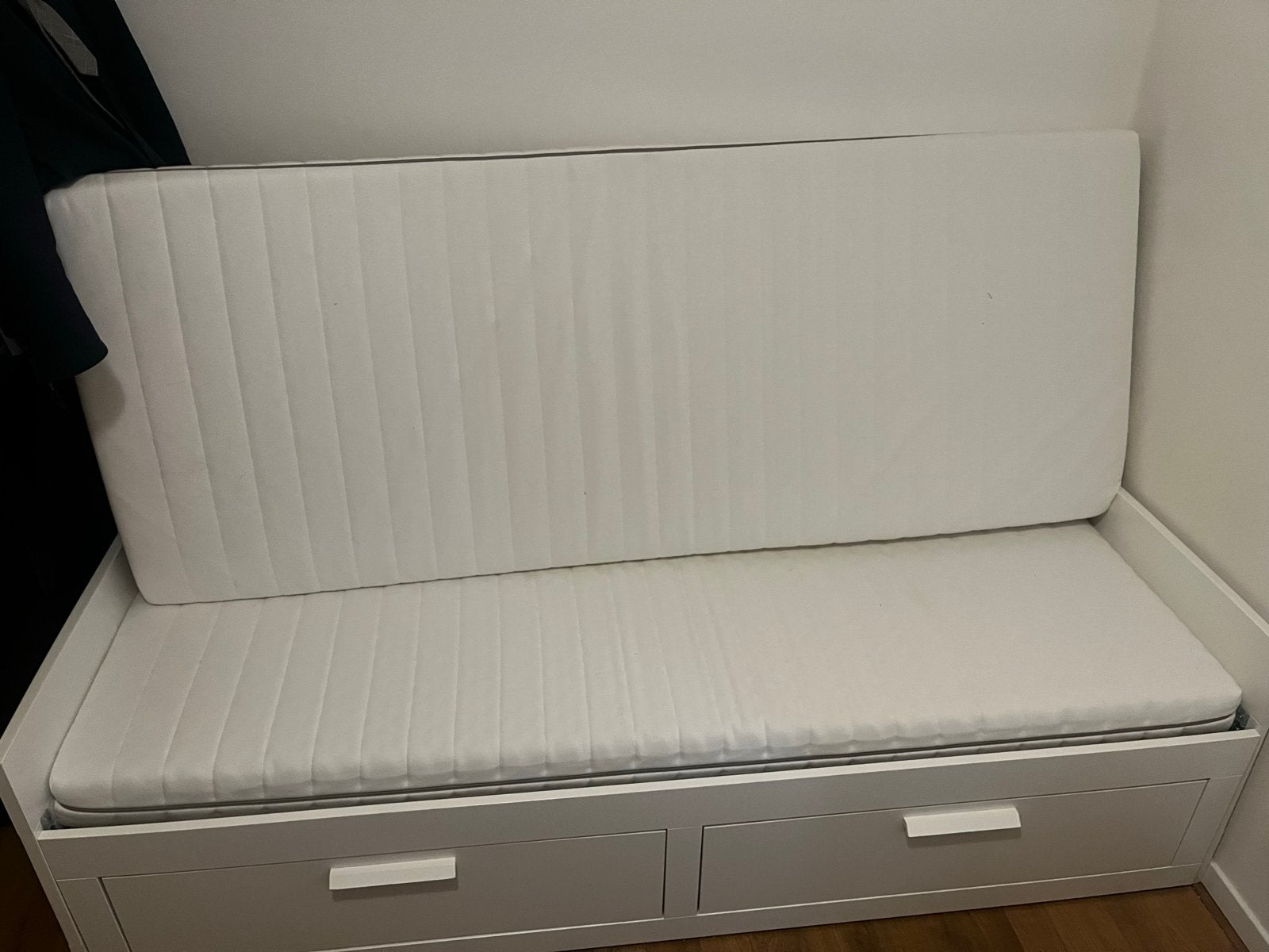IKEA Brimnes Bedbank met 2 lades en 2 matrassen 80x200cm, Ophalen, Wit, Tweepersoons, Zo goed als nieuw
