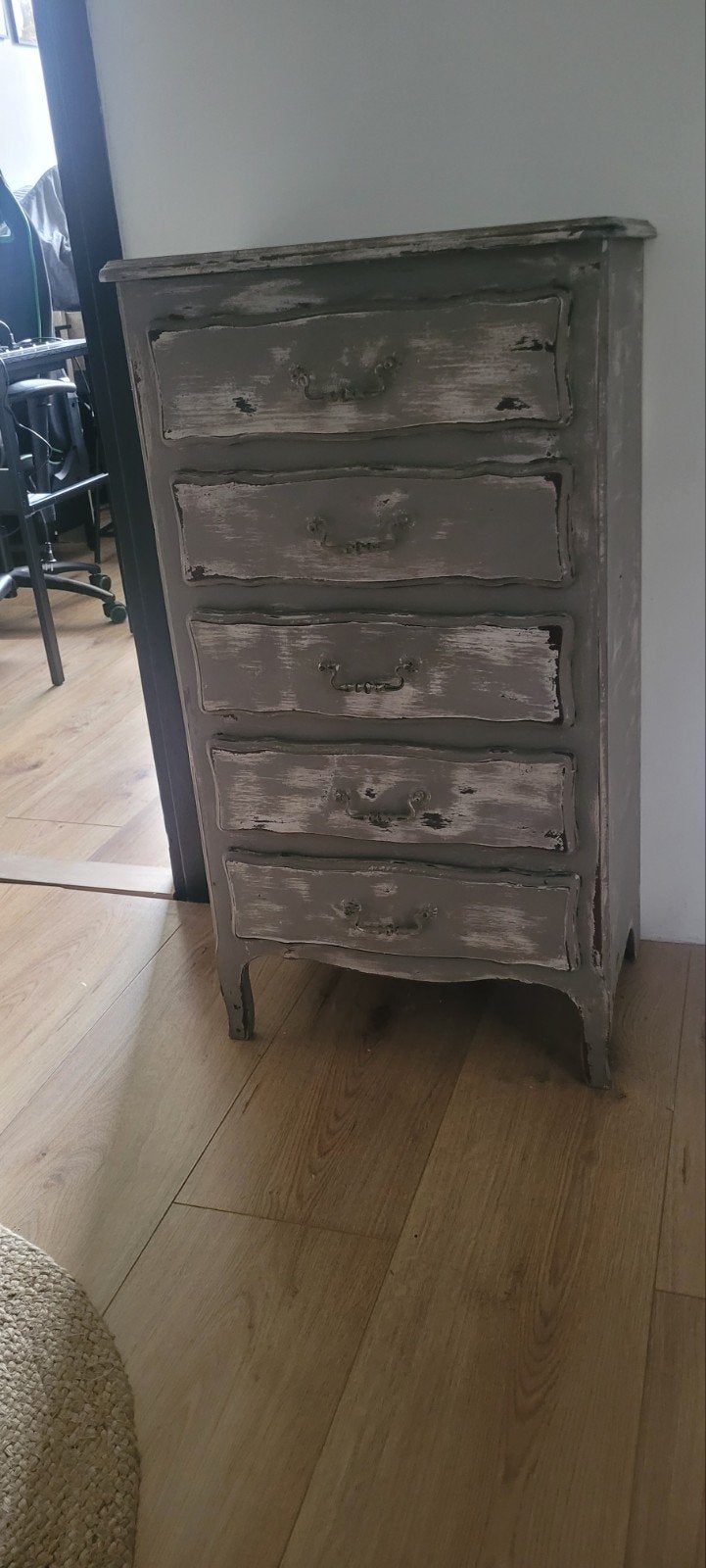 Vintage Ladekast - Grijs geverfd - 50x90 cm, Ophalen, Minder dan 50 cm, Gebruikt, 5 laden of meer