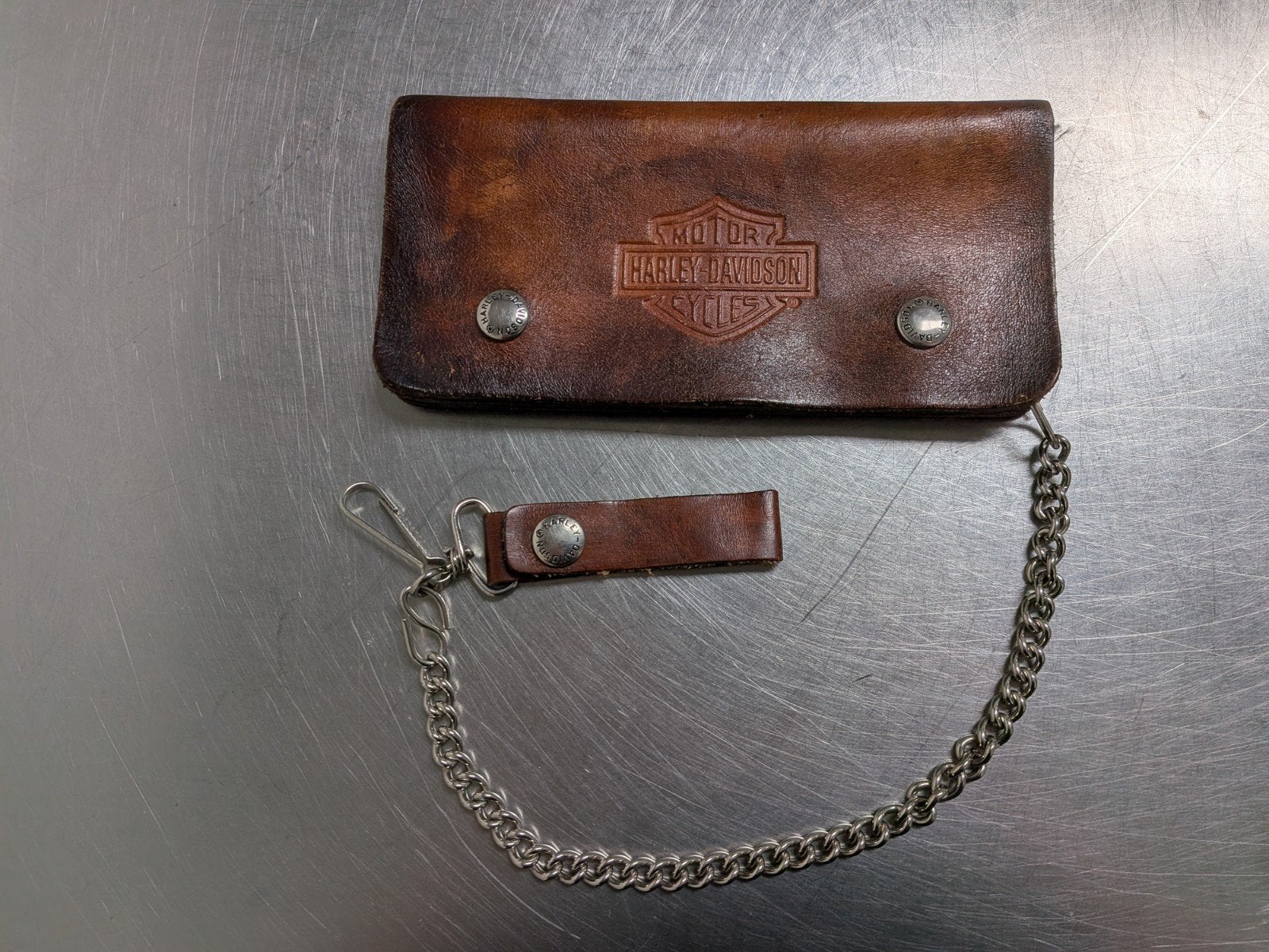 Vintage Harley Wallet met ketting, Ophalen, Gebruikt, Bruin, Leer