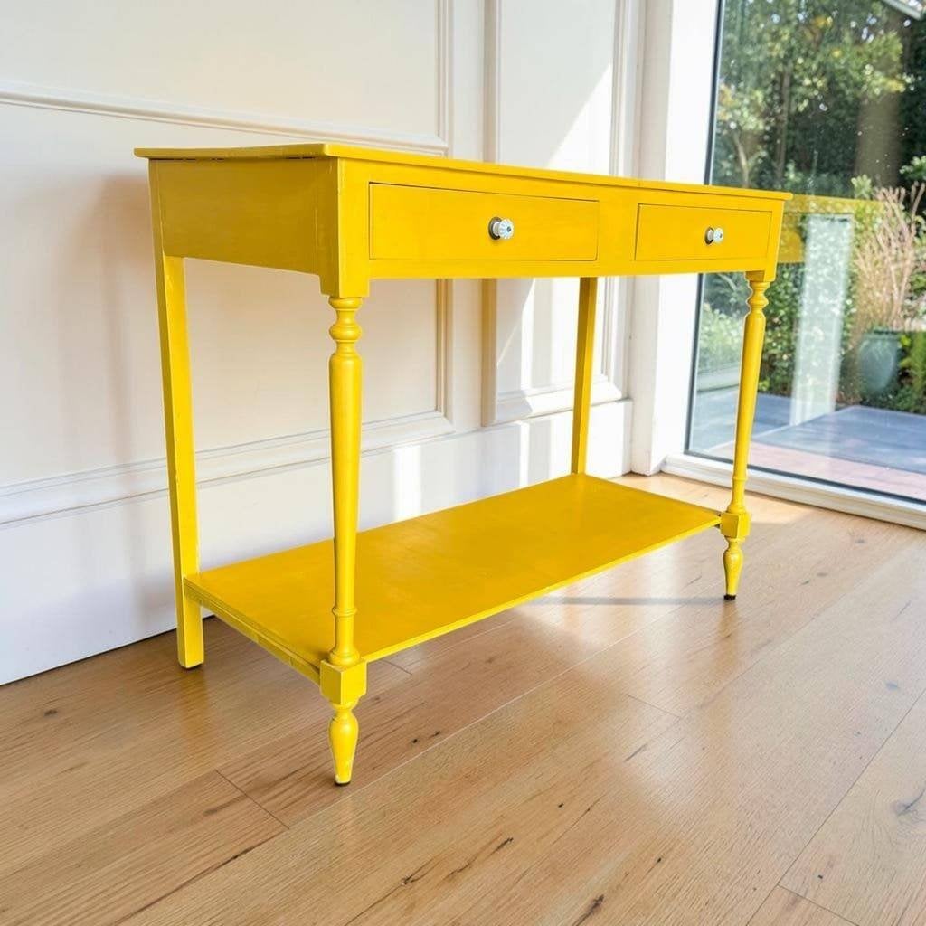 Vintage houten zonnegele sidetable / console tafel, Ophalen, Overijssel