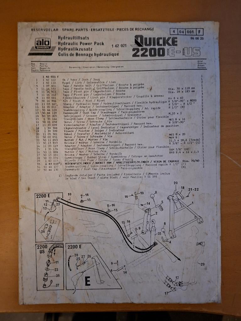 Onderdelenboek hydraulik Quik 2200, Ophalen of Verzenden, Gelezen, Tractor en Landbouw