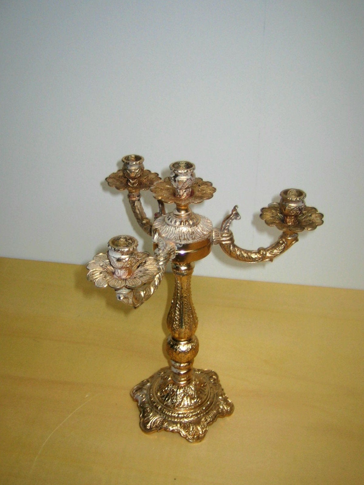 Antieke Koperen Kandelaar met Vier Armen, Ophalen of Verzenden, Koper of Brons