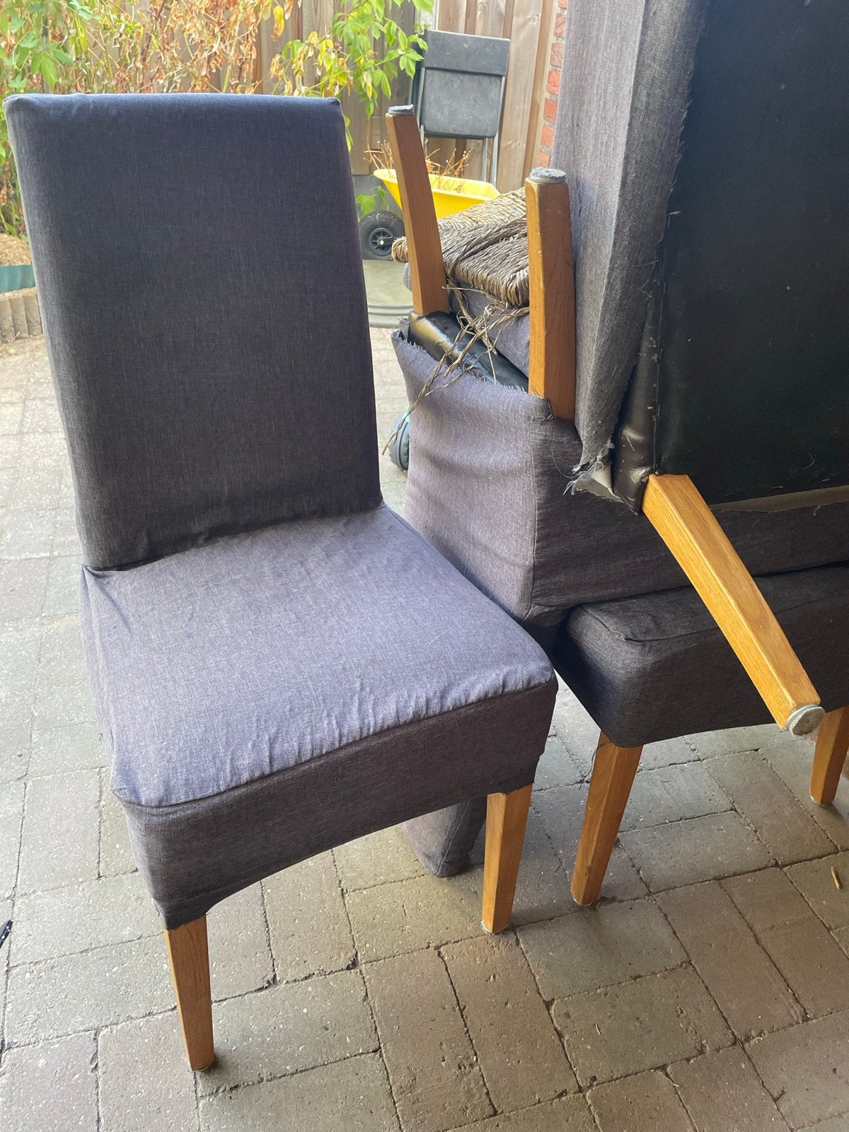 6 grijze stoelen met houten poten, Ophalen, Gebruikt, Grijs, Vijf, Zes of meer stoelen
