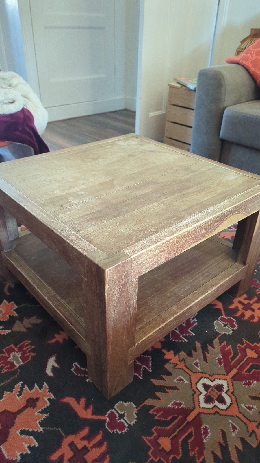 Massief houten salontafel 60x60, Ophalen, 50 tot 100 cm, Vierkant, 50 tot 100 cm