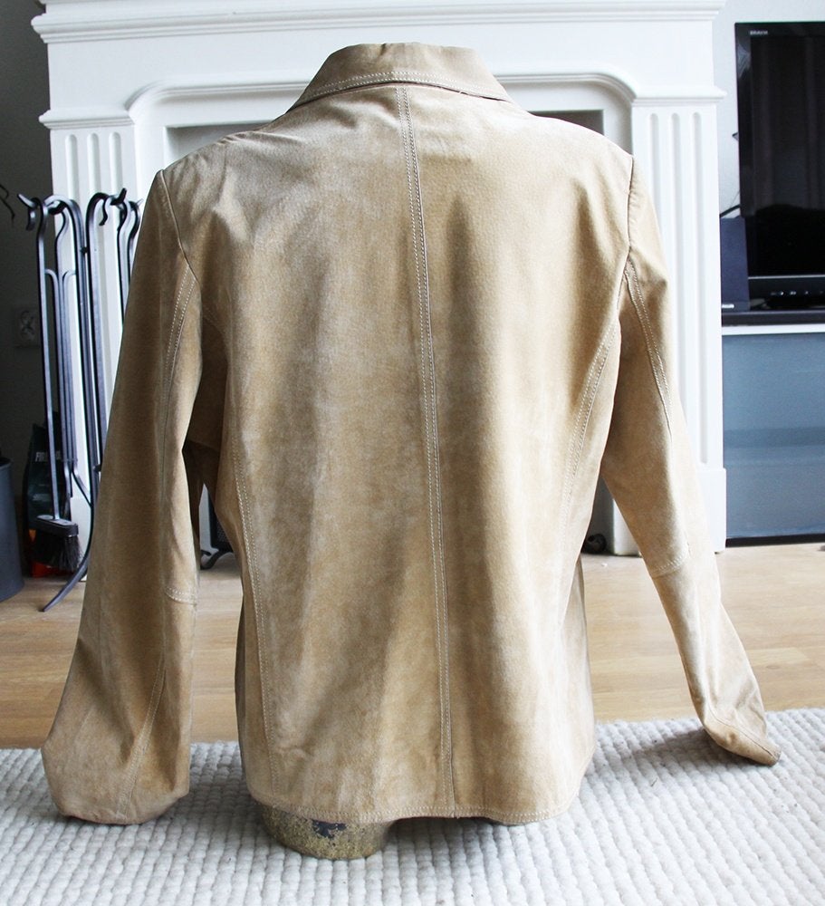 Prachtige Creme Suède Authentic Jas (L) € 65,-, Bruin, Maat 42/44 (L), Ophalen of Verzenden, Zo goed als nieuw