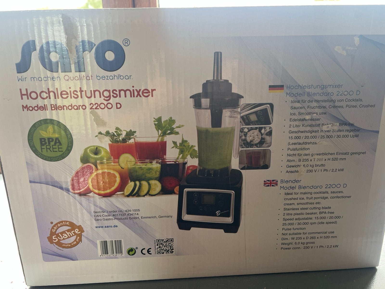 Saro Blendero 2200 D Krachtige Blender - Nieuw in Doos, Witgoed en Apparatuur, Ophalen of Verzenden, Nieuw, Powerblender