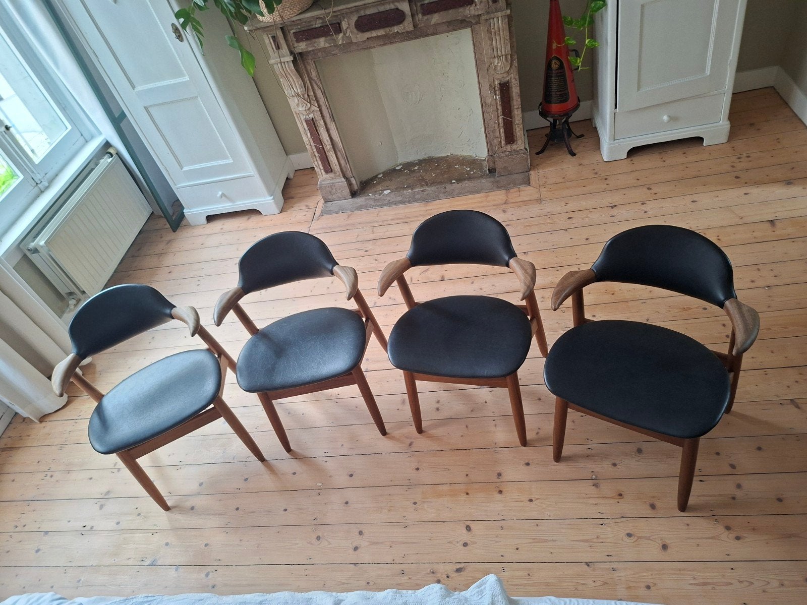 vintage cow horn stoelen, jaren zestig., Gebruikt, Zwart, Vier, Jaren zestig