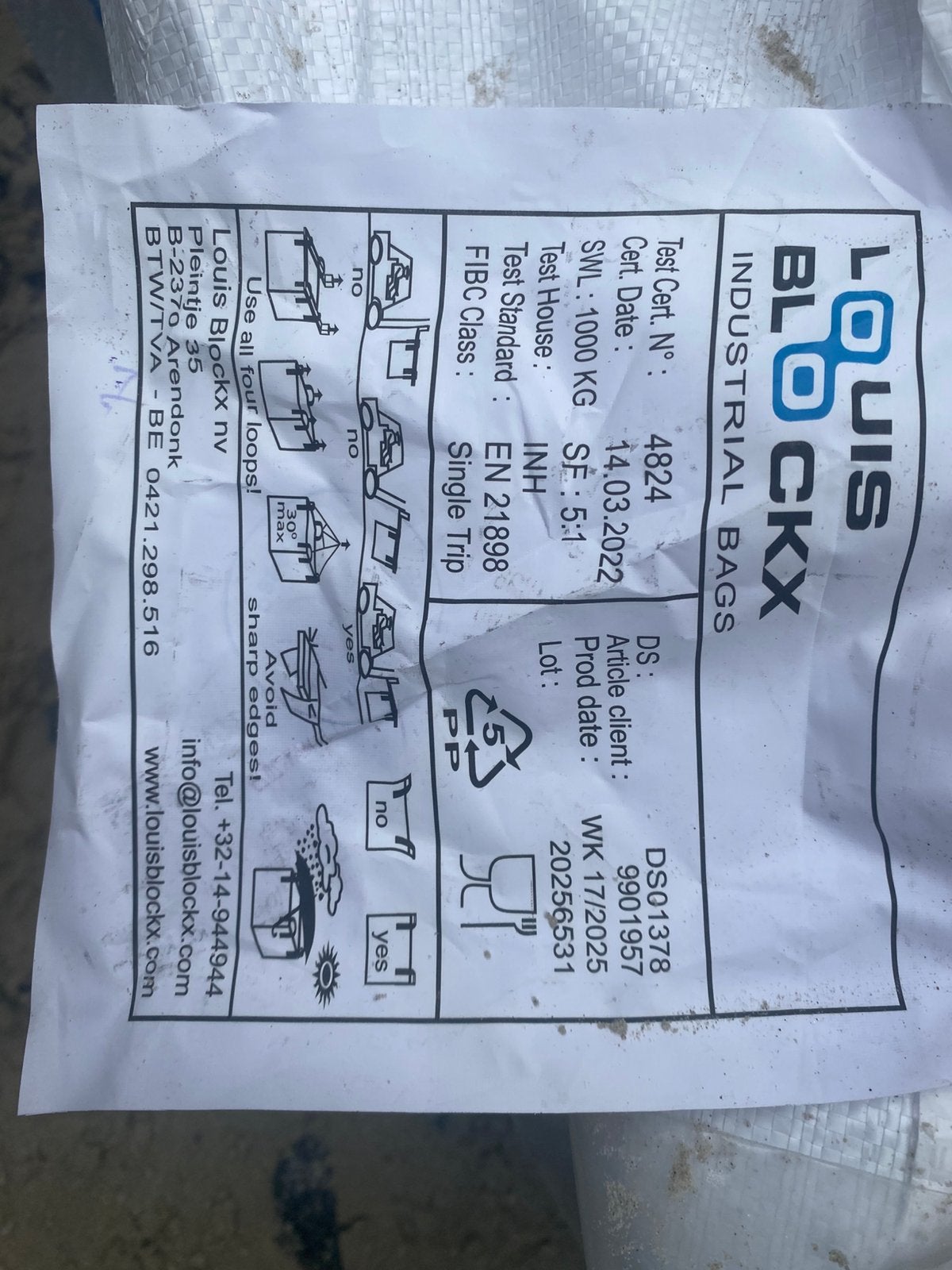 Gratis , food grade big bag , single trip, Ophalen, Gebruikt
