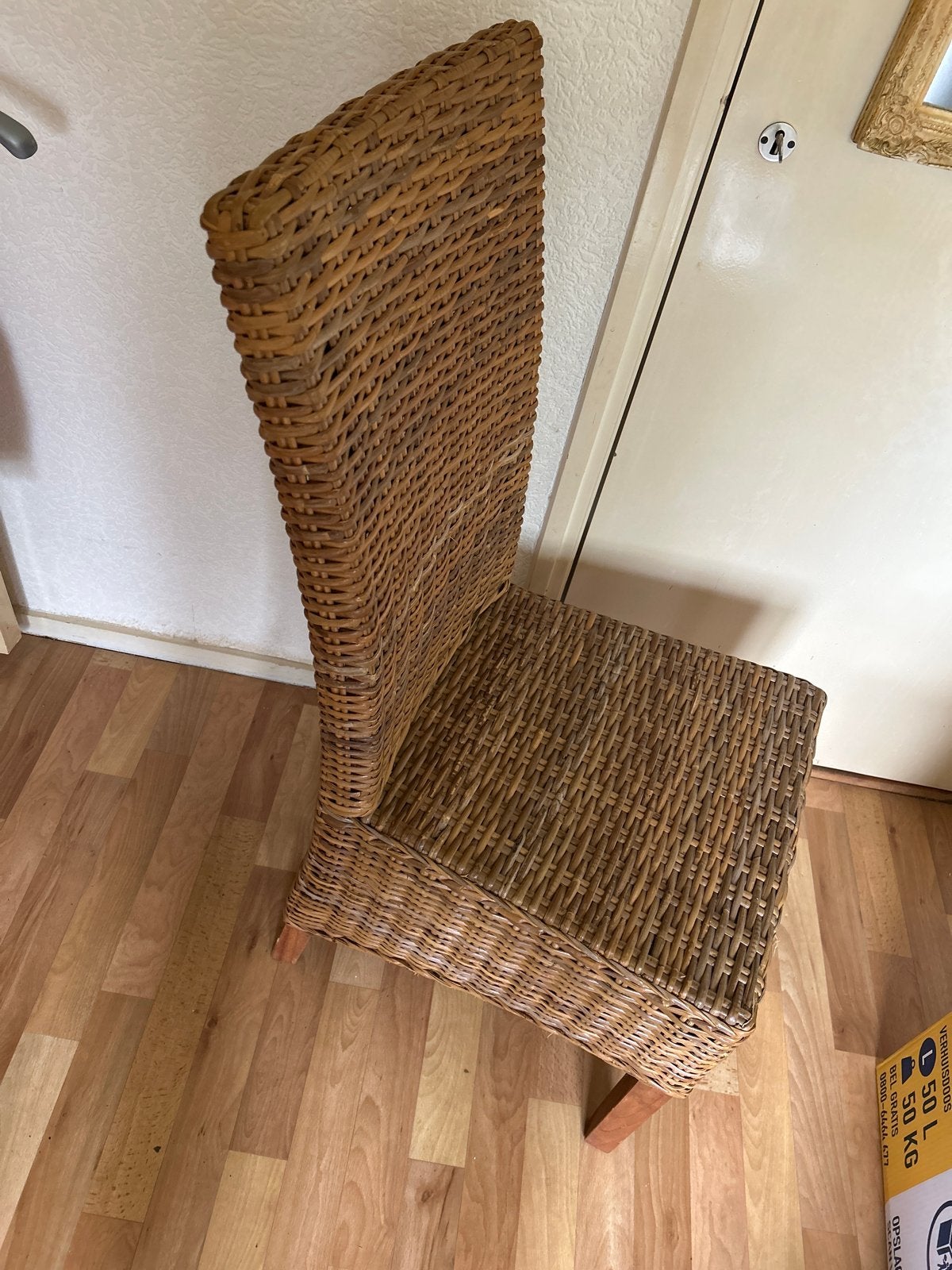 4 x Rotan stoel met hoge rugleuning, Ophalen, Gebruikt, Bruin, Riet of Rotan