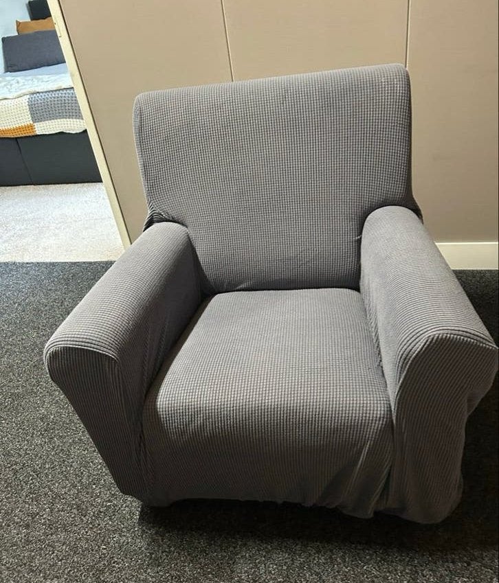 IKEA fauteuil met grijze hoes, Huis en Inrichting, Fauteuils, Ophalen, Zo goed als nieuw, Stof, 75 tot 100 cm